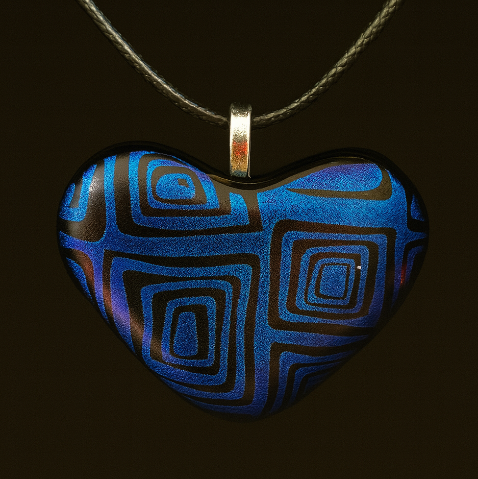 928-Blue Dichroic Glass Heart Pendant