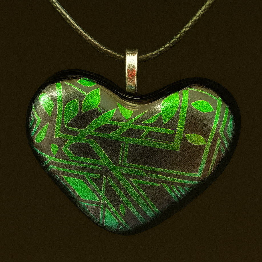 930--Green Vines Dichroic Glass Pendant