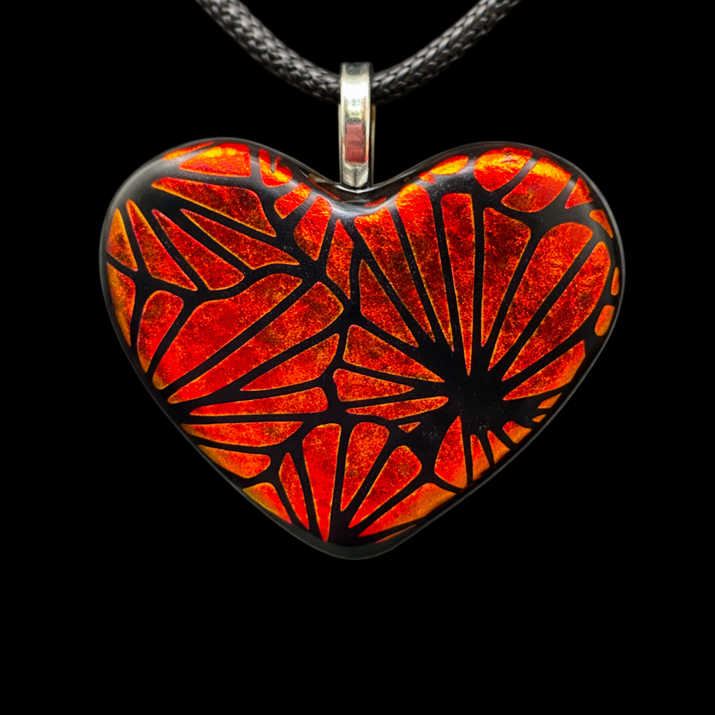 987-Romantic Red Dichroic Glass Heart Pendant