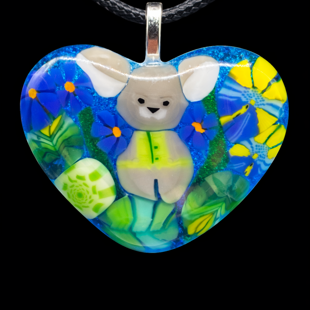 106- Blue glass Murrini heart pendant