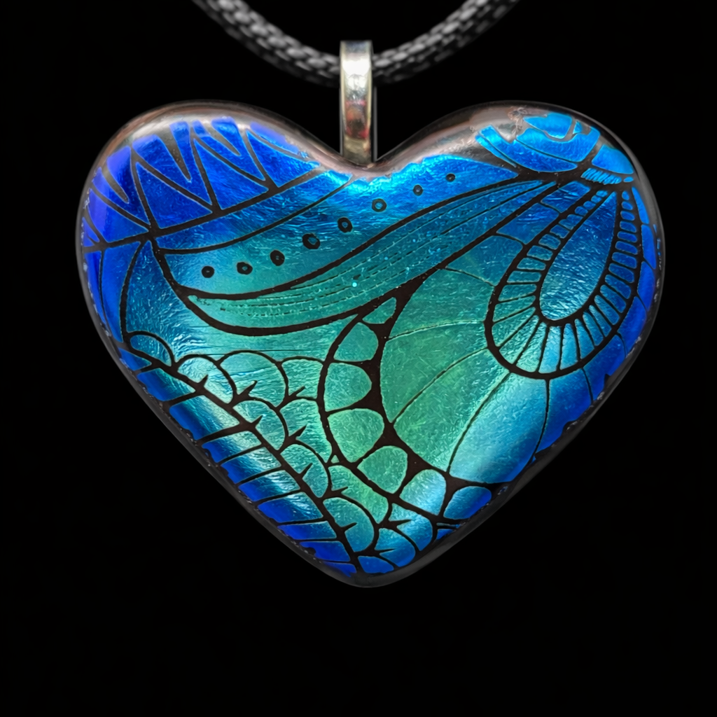 984-Blue/Green Dichroic Heart Pendant