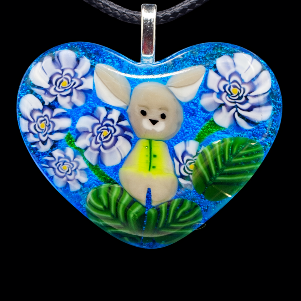 Heart shaped pendant in blue with Bunny
