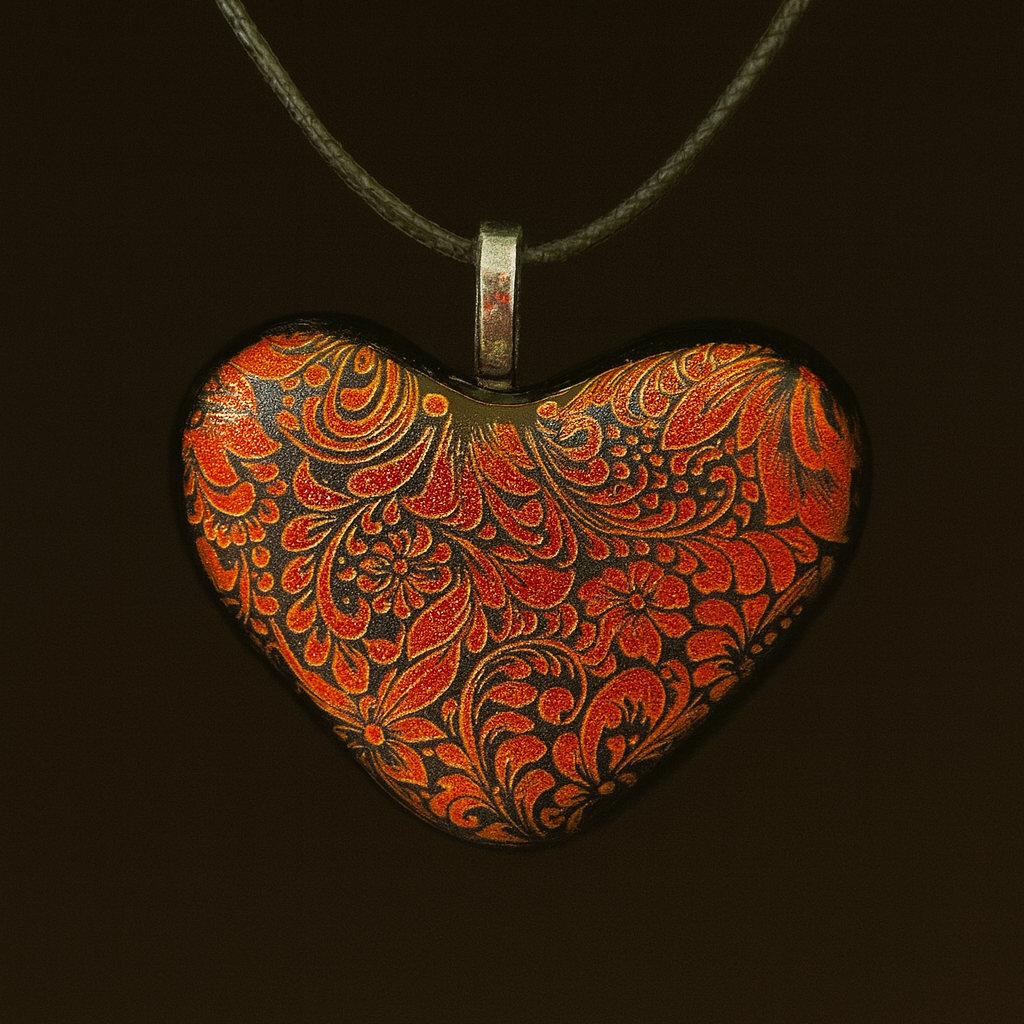 925-Red/Copper Floral Dichroic Glass Pendant