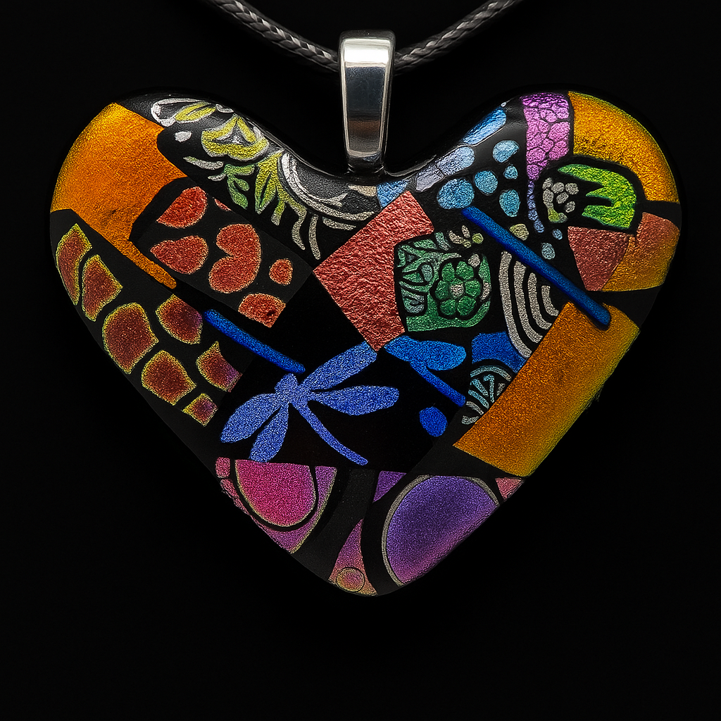 803-Large Multicolored Dichroic Heart Pendant