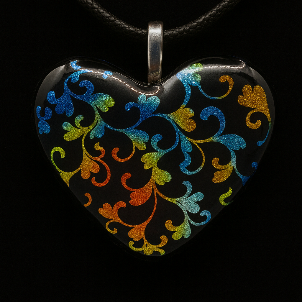 960-Multicolored Hearts and Vines Dichroic Oendant