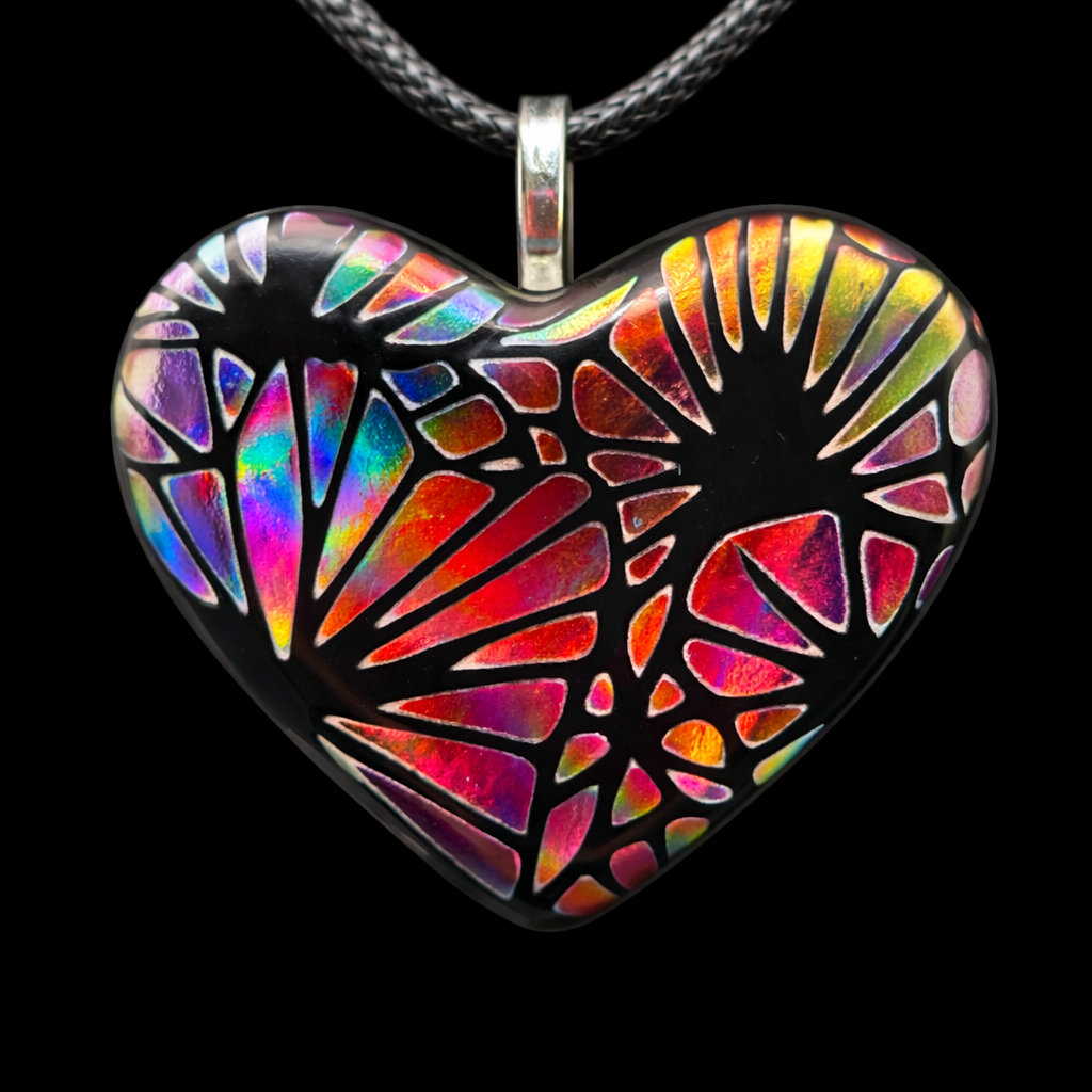 983-Multicolored Dichroic Glass Heart Pendant