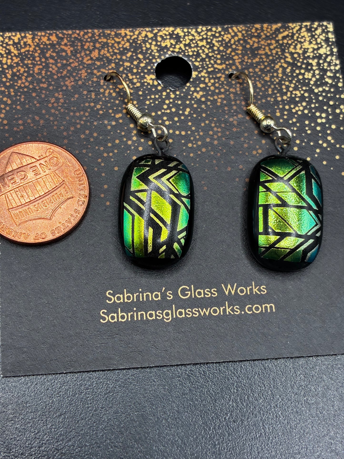 452-Greenish/Gold dichroic earrings