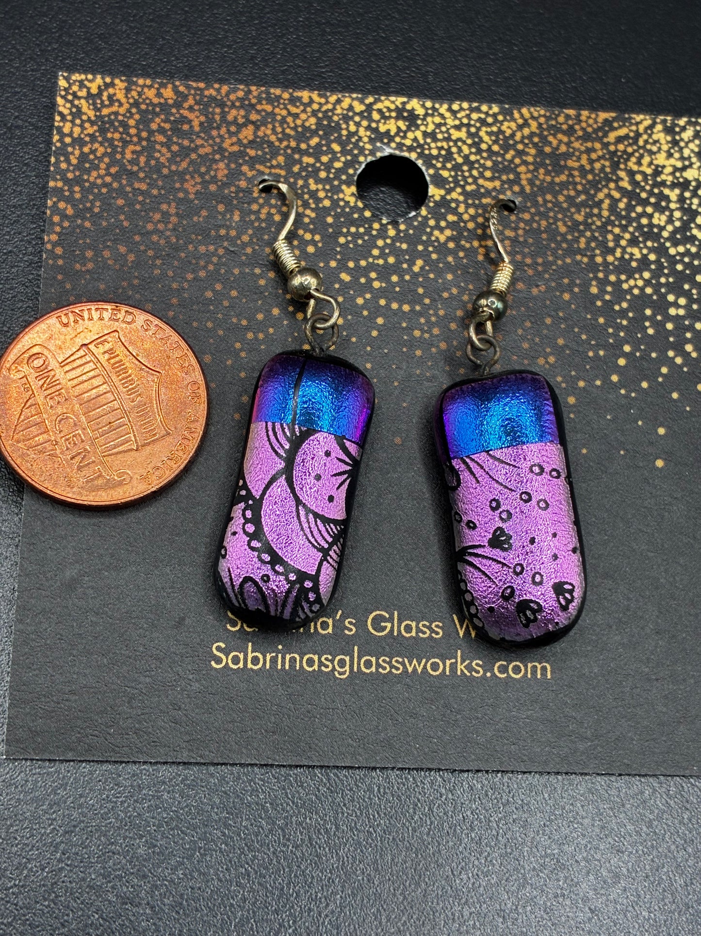 458- Pink and Blue Dichroic earrings.