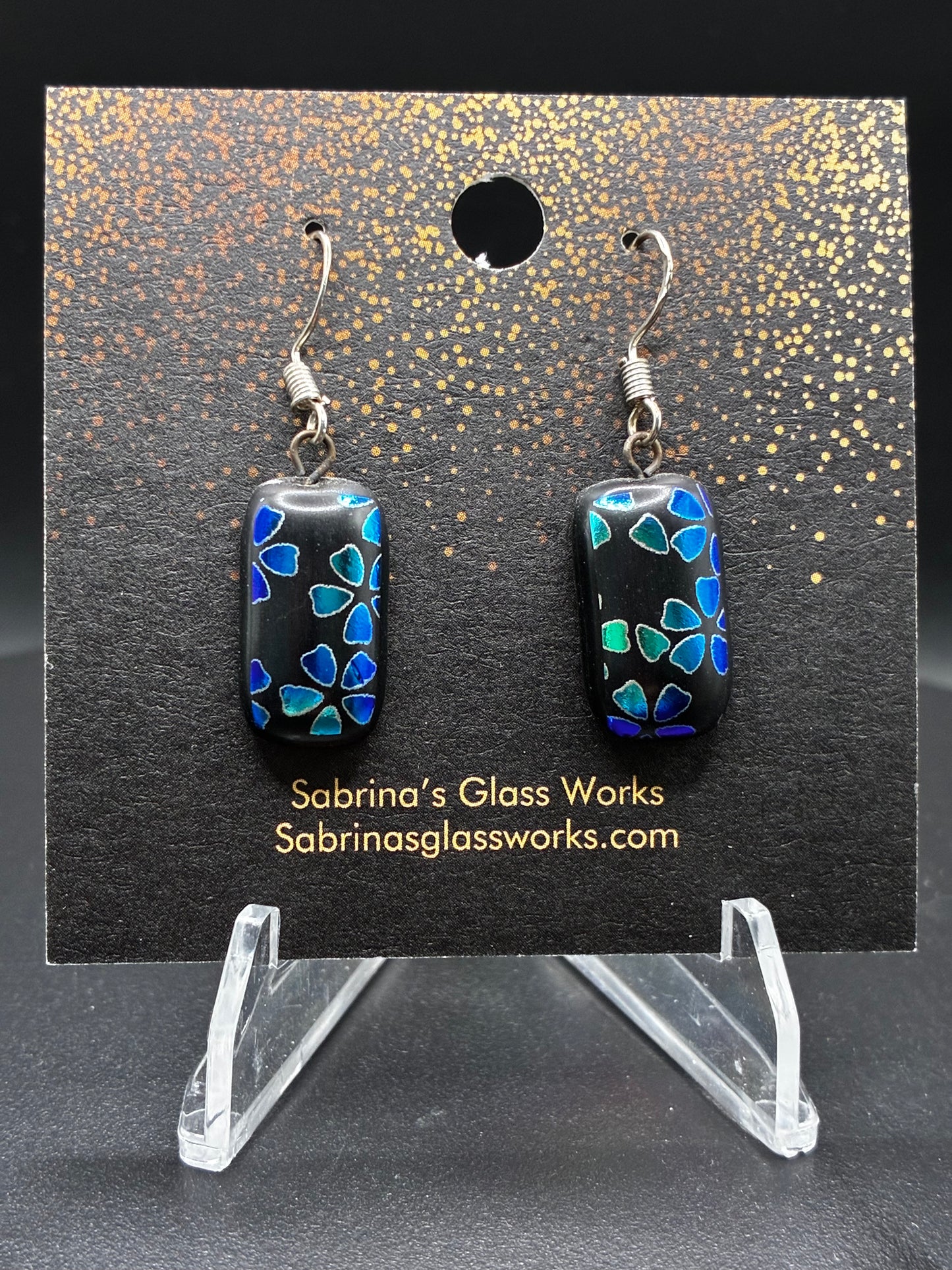 417- Blue Cherry Blossom Dichroic Earrings