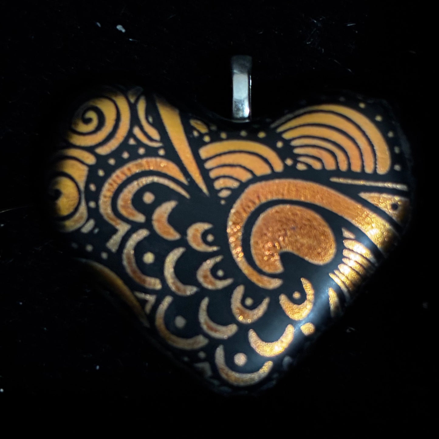 985- Copper Dichroic Glass Heart Pendant