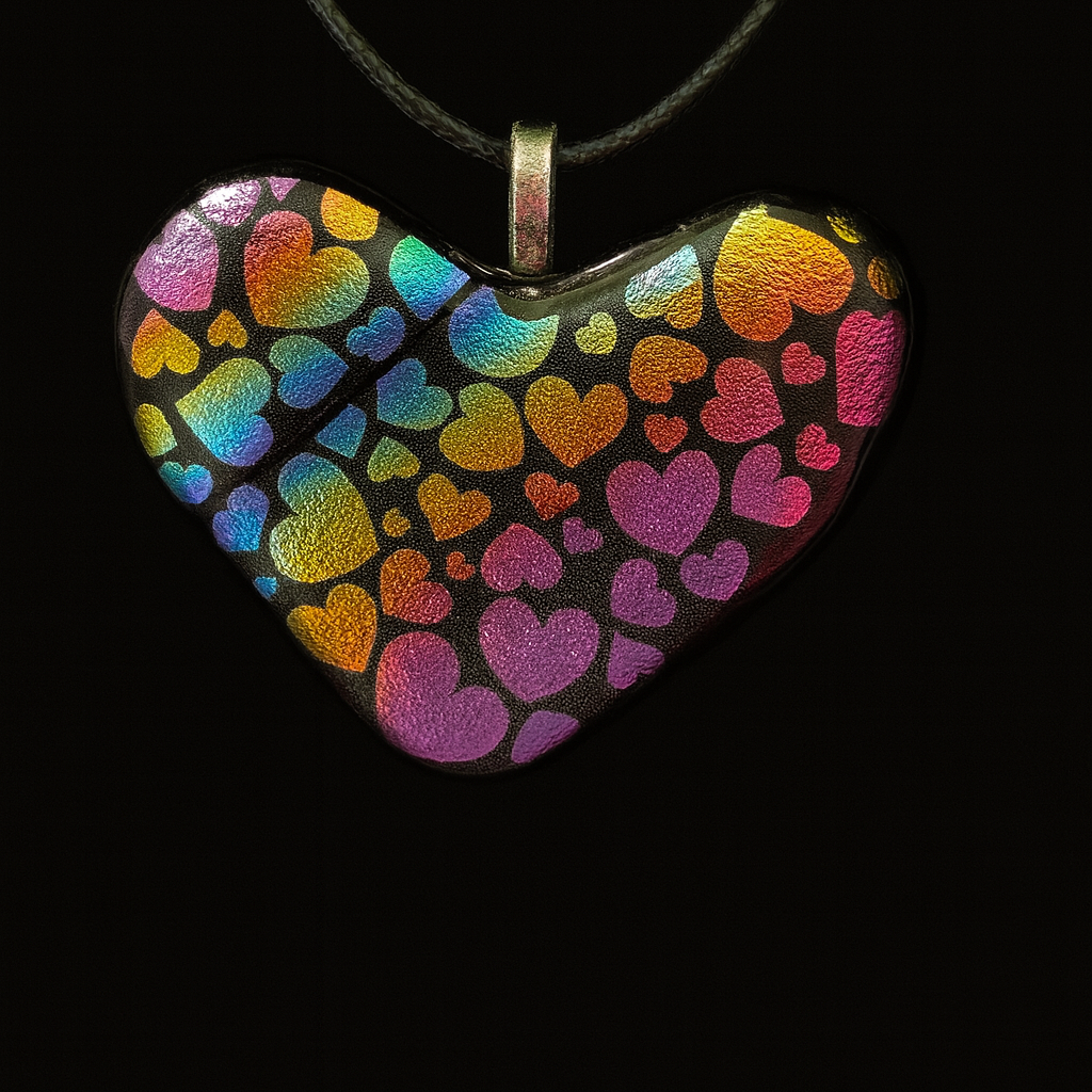 915-Rainbow Hearts Dichroic Glass Pendant