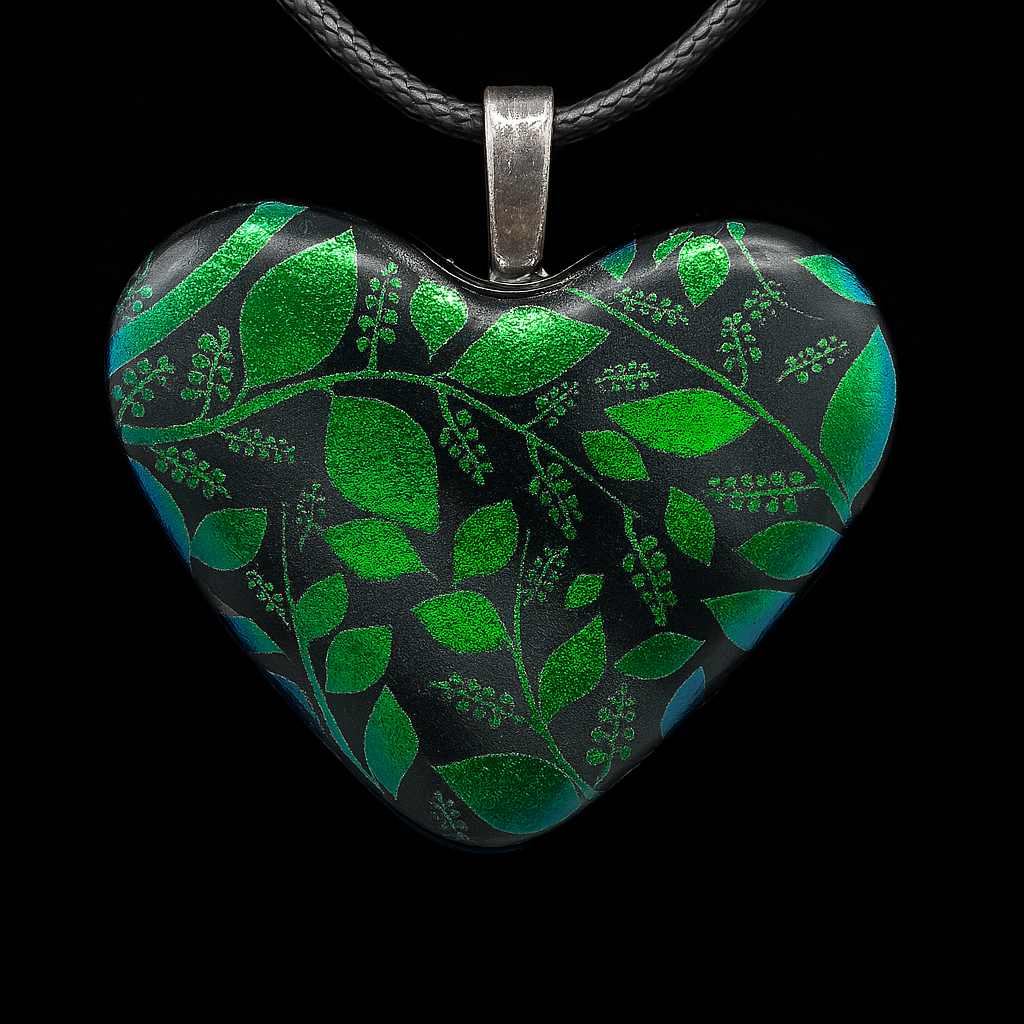 926-Green vines Dichroic glass pendant