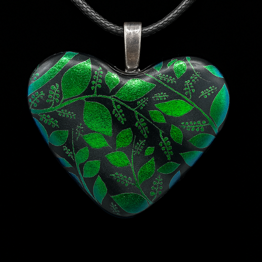 926-Green vines Dichroic glass pendant