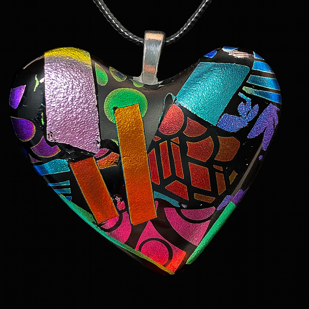 812- Multicolored Dichroric Fused glass heart PENDANT