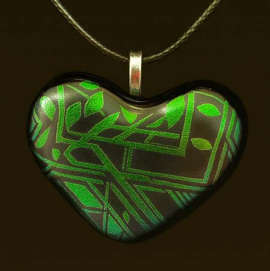 930--Green Vines Dichroic Glass Pendant