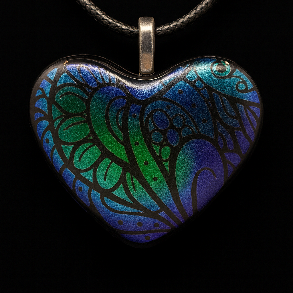 956- Green and purple Dichroic heart pendant