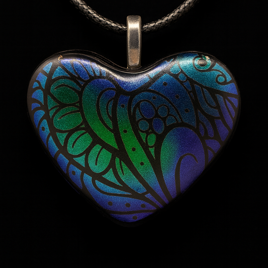 956- Green and purple Dichroic heart pendant