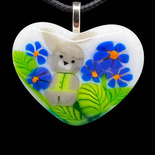 101- Blue flower bunny heart neckless