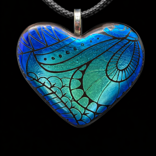 984-Blue/Green Dichroic Heart Pendant