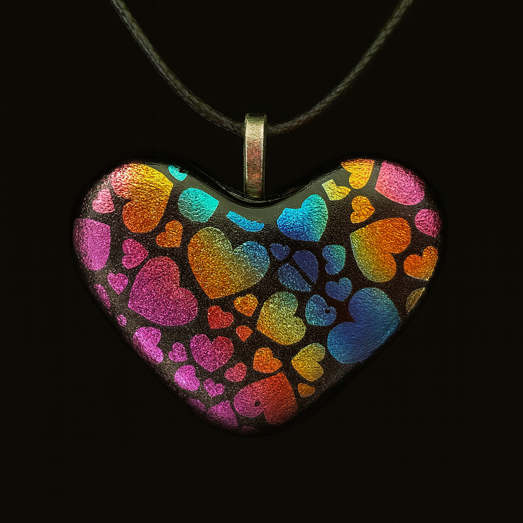 917-Rainbow Hearts Dichroic Glass Pendants