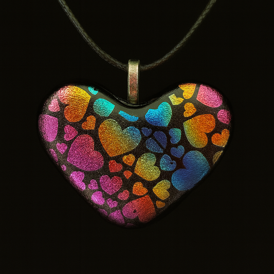 917-Rainbow Hearts Dichroic Glass Pendants