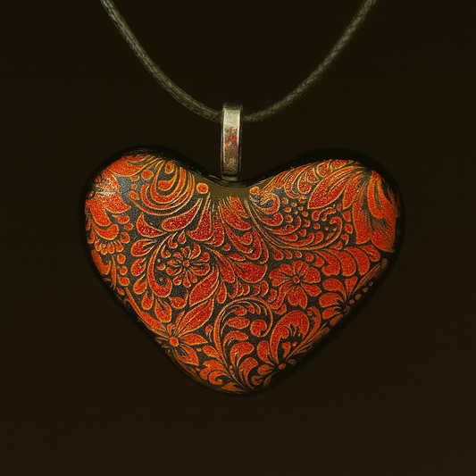 925-Red/Copper Floral Dichroic Glass Pendant