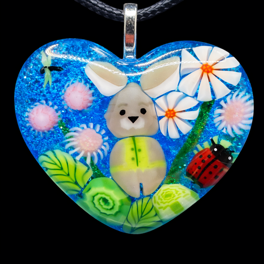 105. Blue glass Murrini pendant with bunny