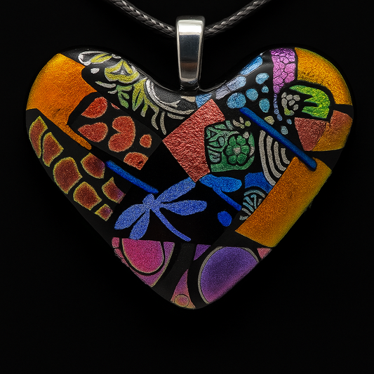 803-Large Multicolored Dichroic Heart Pendant