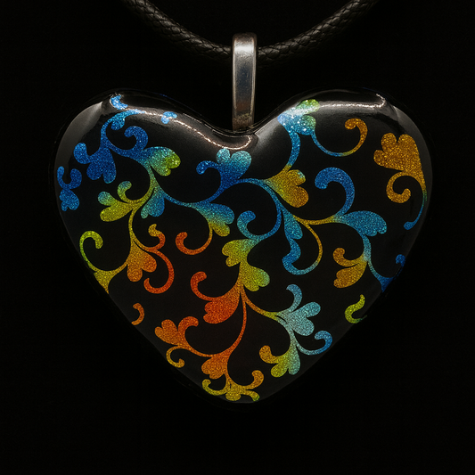 960-Multicolored Hearts and Vines Dichroic Oendant