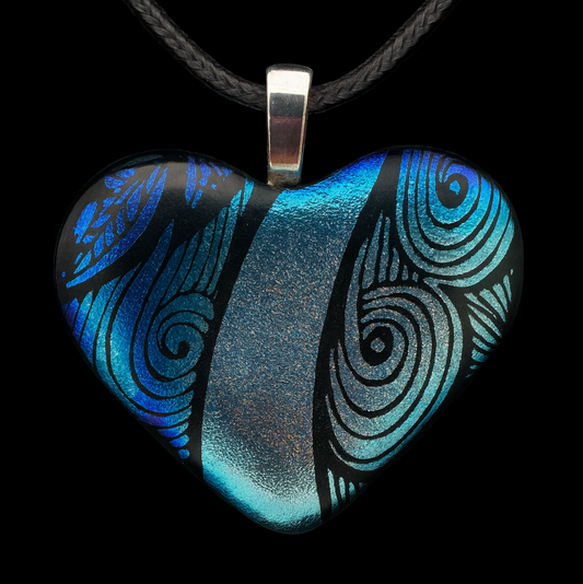 902- Blue/silver Dichroic fused glass heart PENDANT