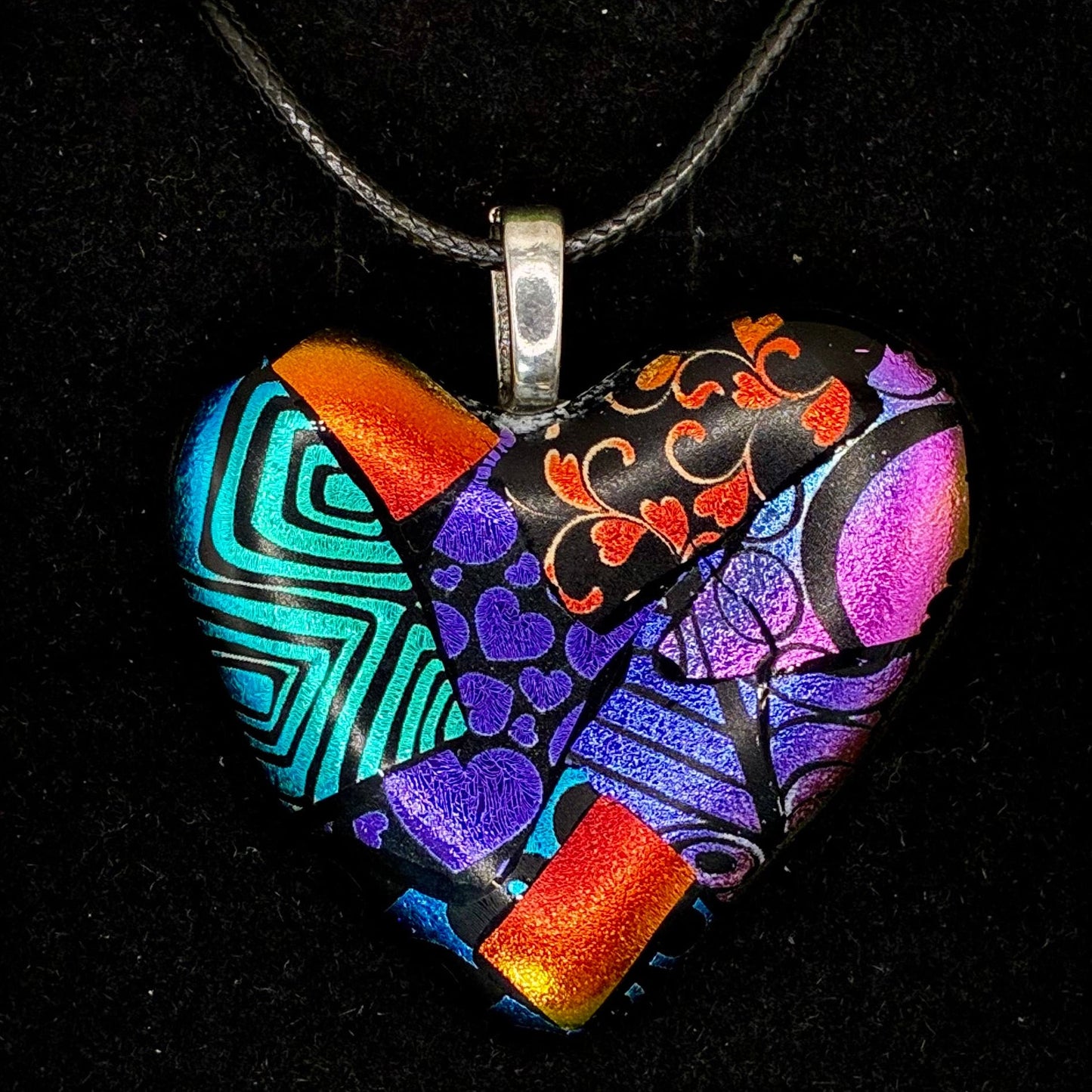 807- Multicolor Dichroic Fused glass heart PENDANT
