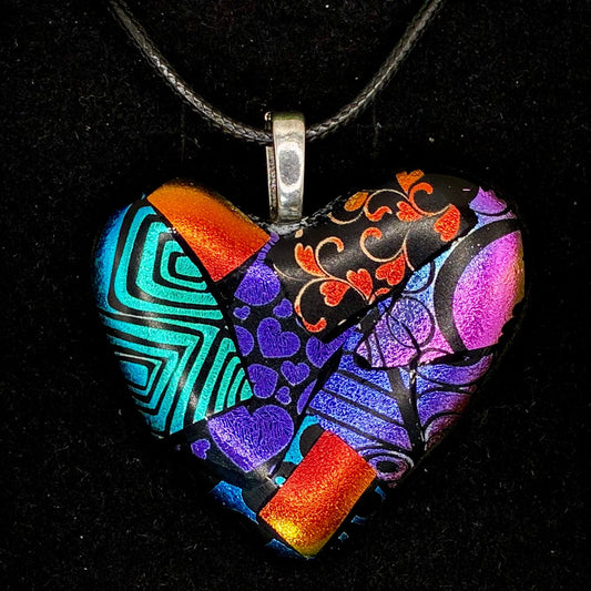 807- Multicolor Dichroic Fused glass heart PENDANT