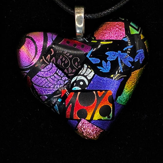 809-Multicolored Dichroic Fused glass heart PENDANT.