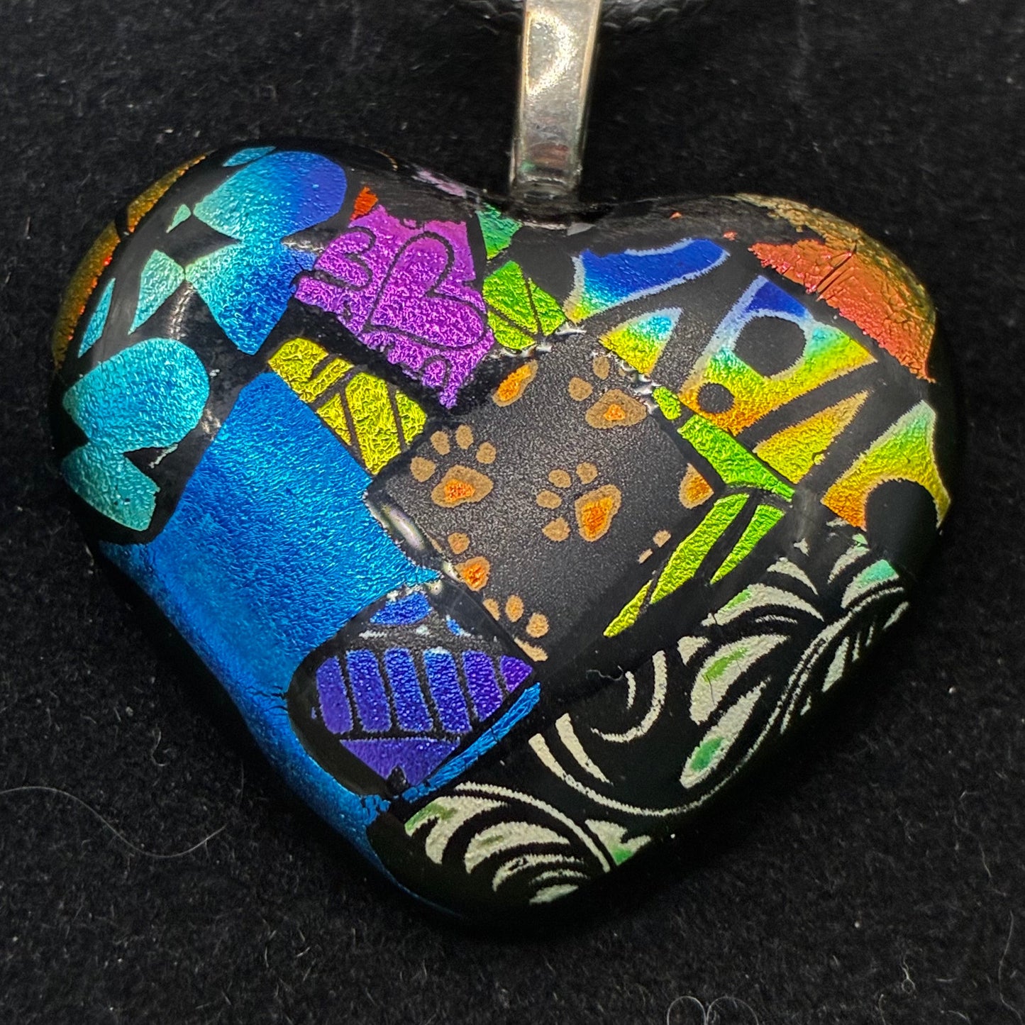 903-Multicolor Dichroic Fused glass heart PENDANT