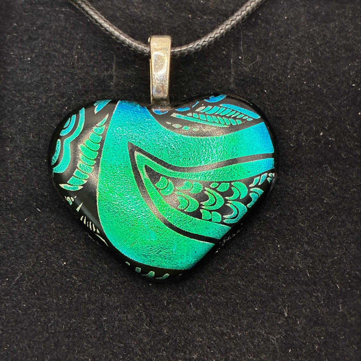 905-Multicolor Dichroic fused glass heart PENDANT