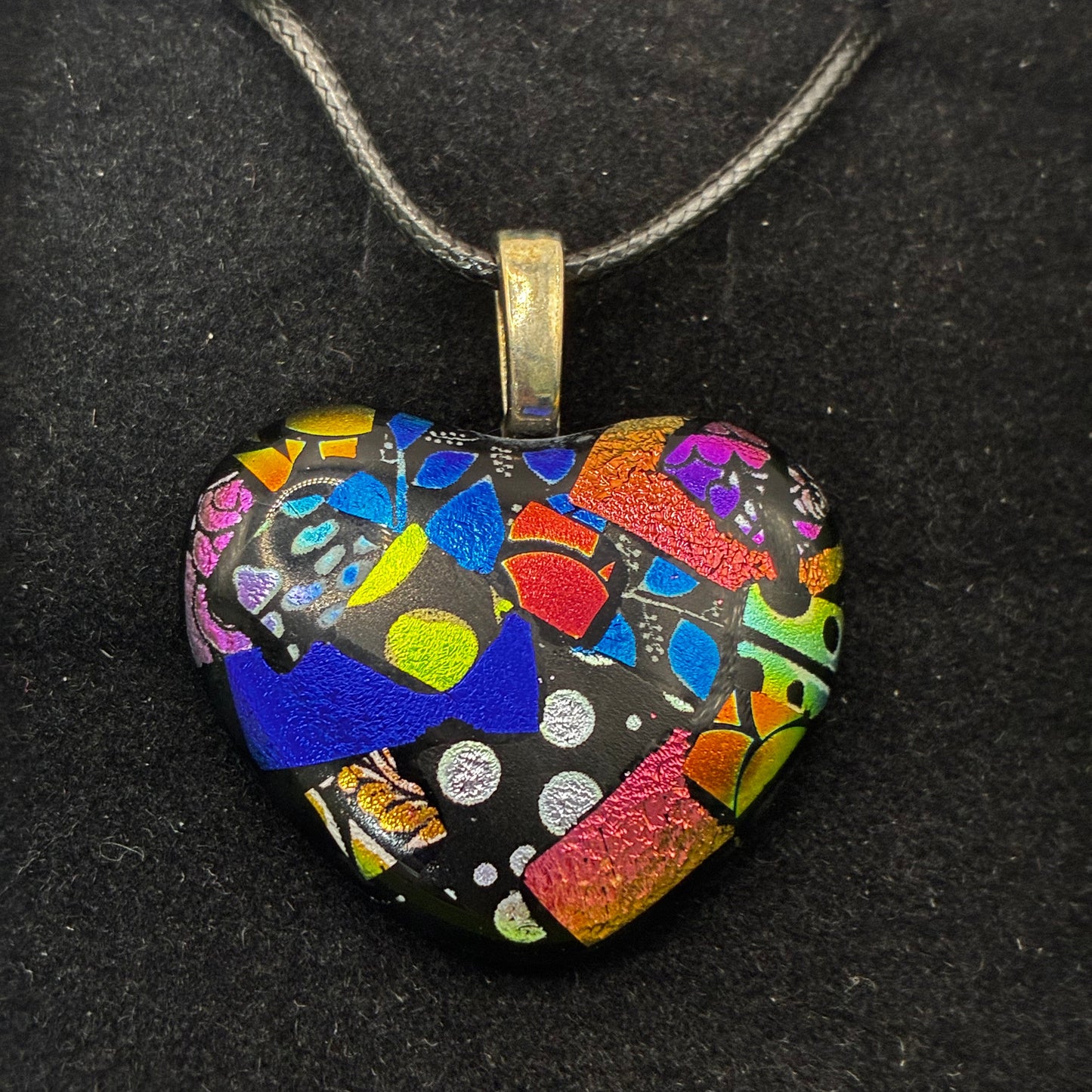 907-Multicolored Dichroic fused glass heart PENDANT