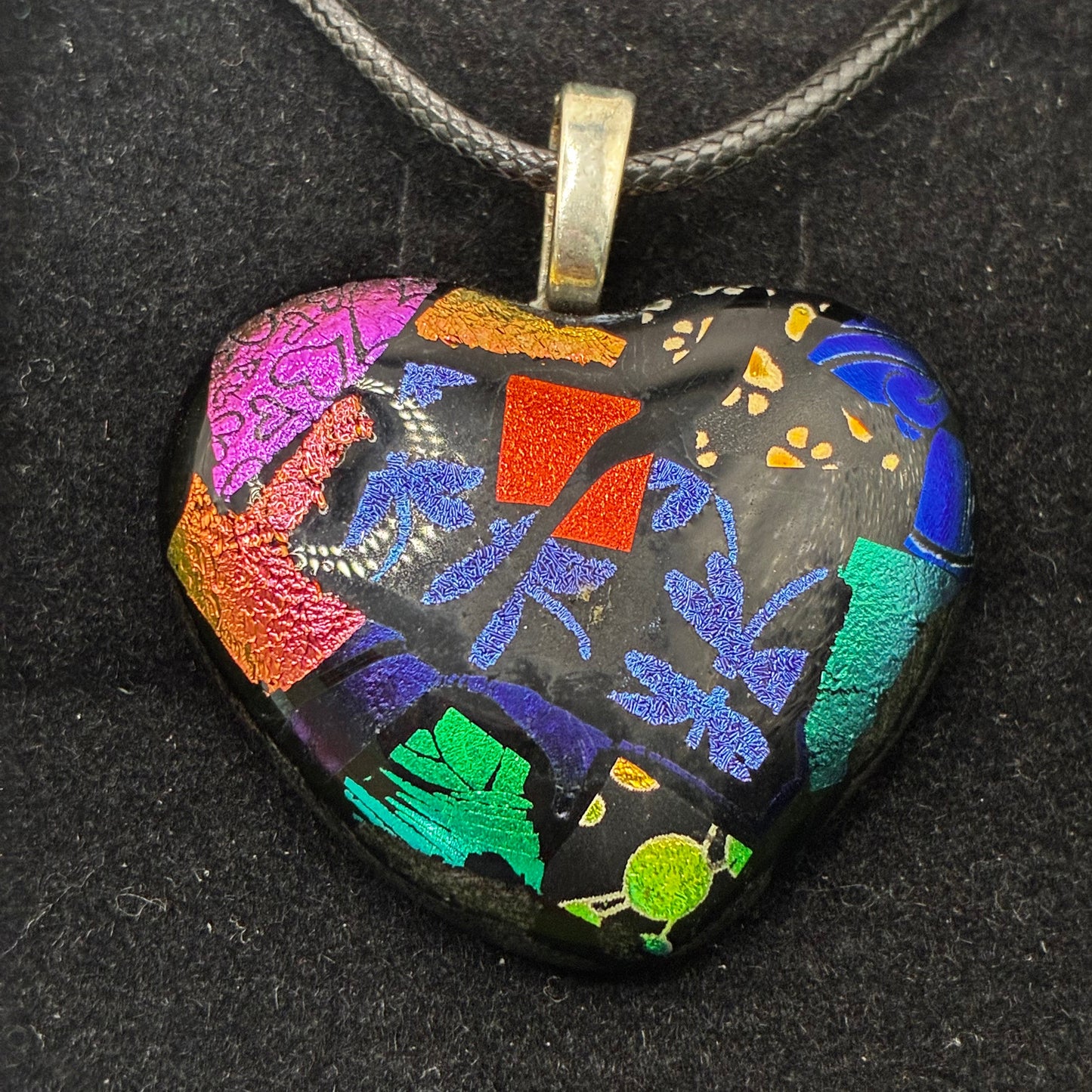 908-Multicolored Dichroic fused glass heart PENDANT.