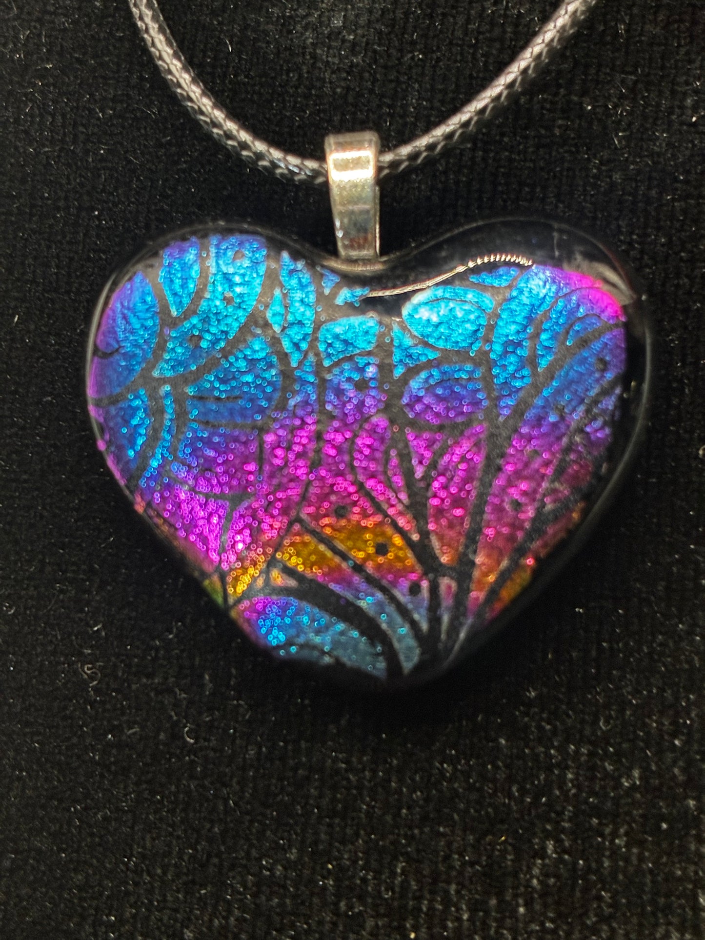 906-Multicolored Dichroic fused glass heart PENDANT.