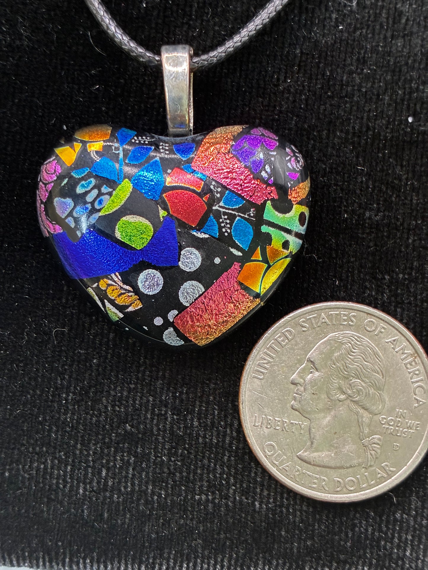 907-Multicolored Dichroic fused glass heart PENDANT