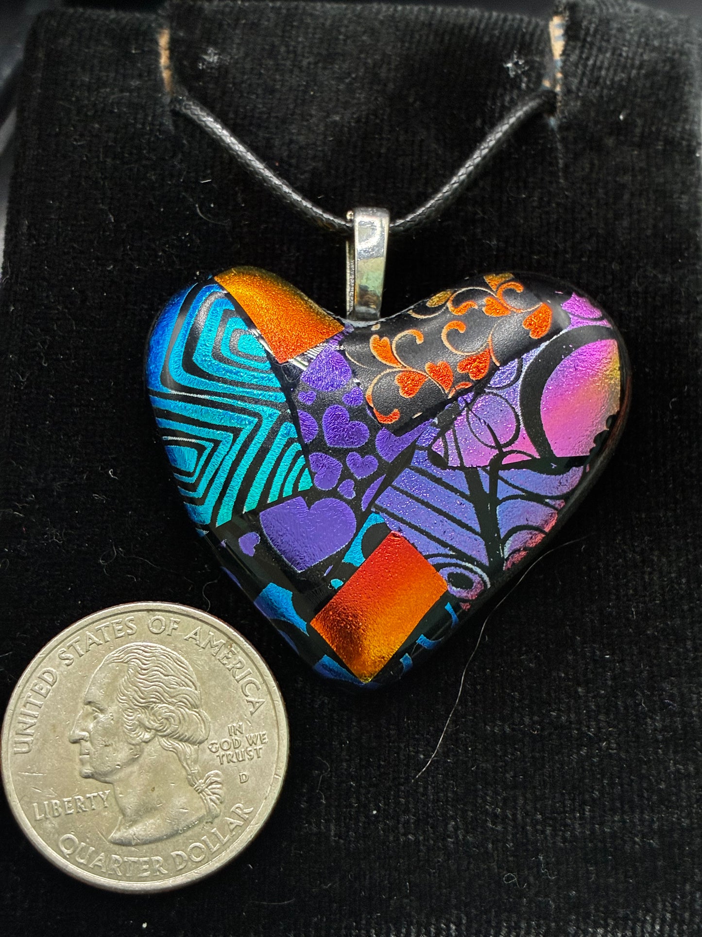 807- Multicolor Dichroic Fused glass heart PENDANT