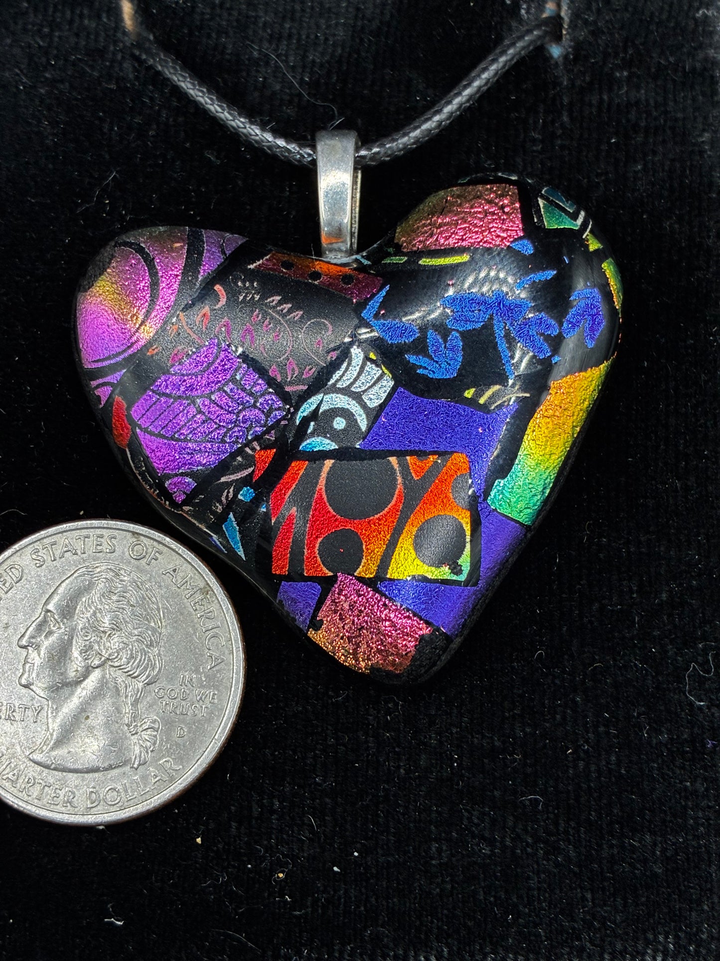 812- Multicolored Dichroric Fused glass heart PENDANT