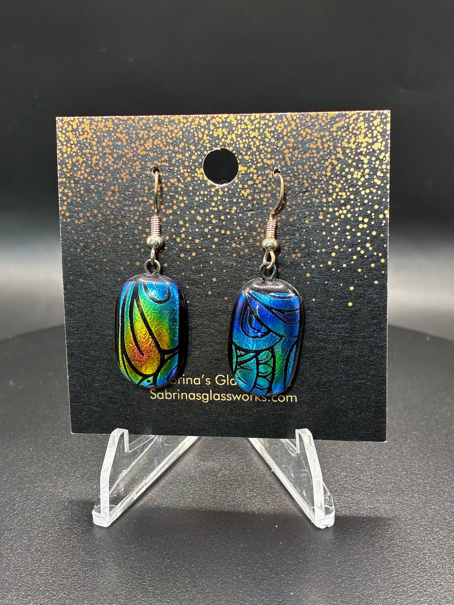 409-bluish/green with touches of gold, Dichroic earrings