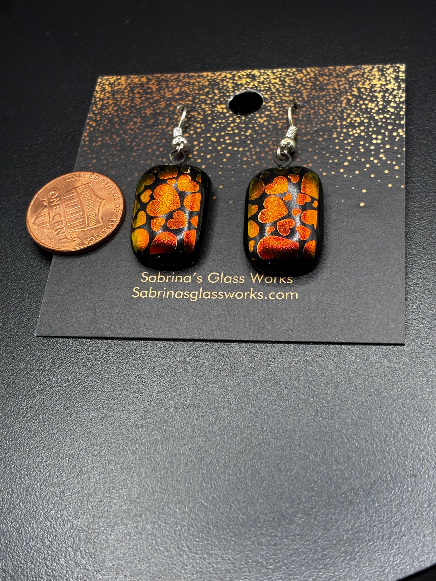 412-Dichroic Hearts, Red/Gold