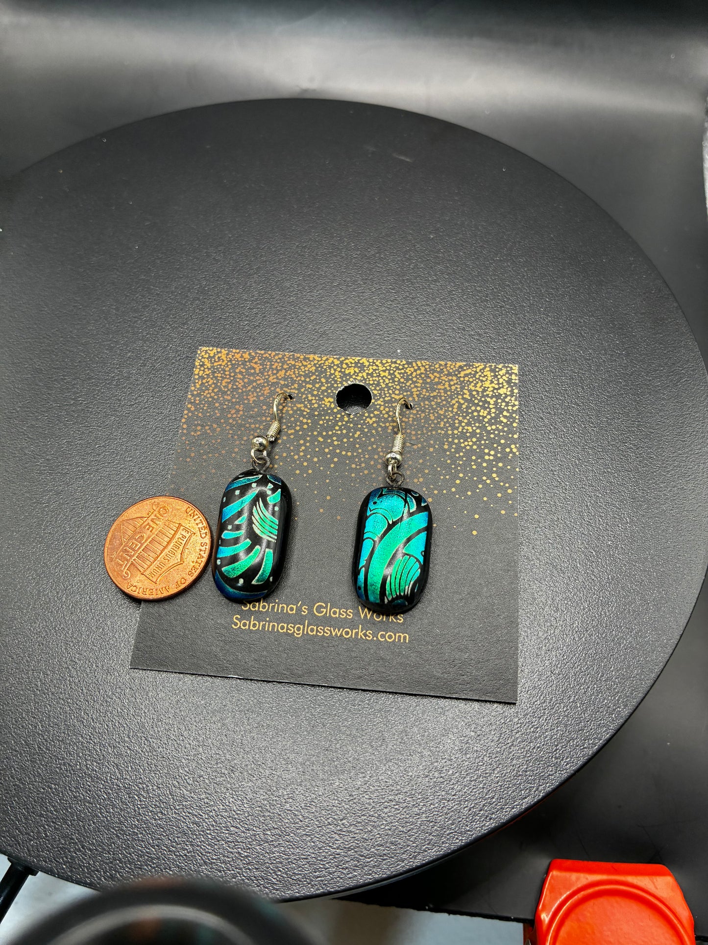 414- Teal/Green/Black Dichroic earrings