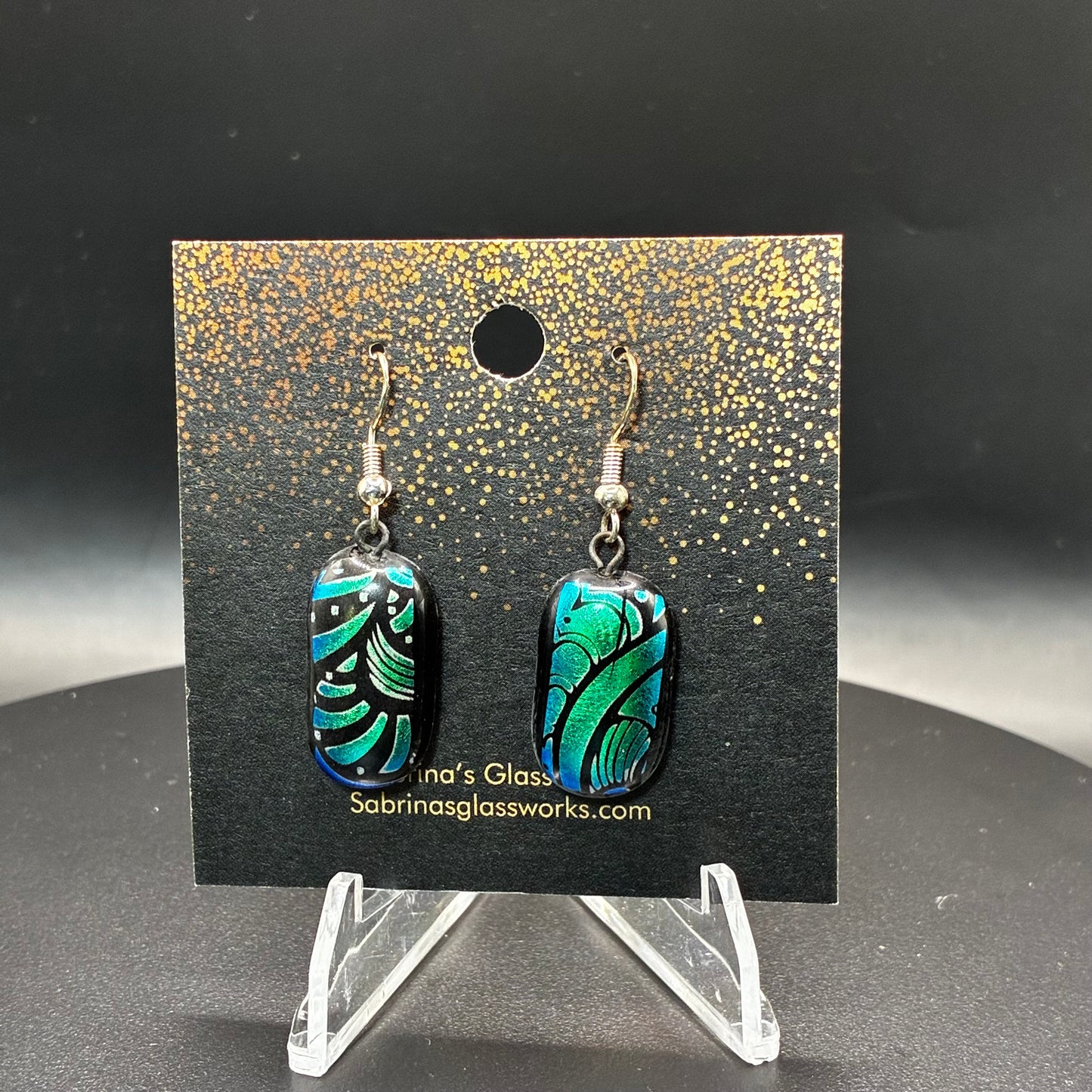 414- Teal/Green/Black Dichroic earrings