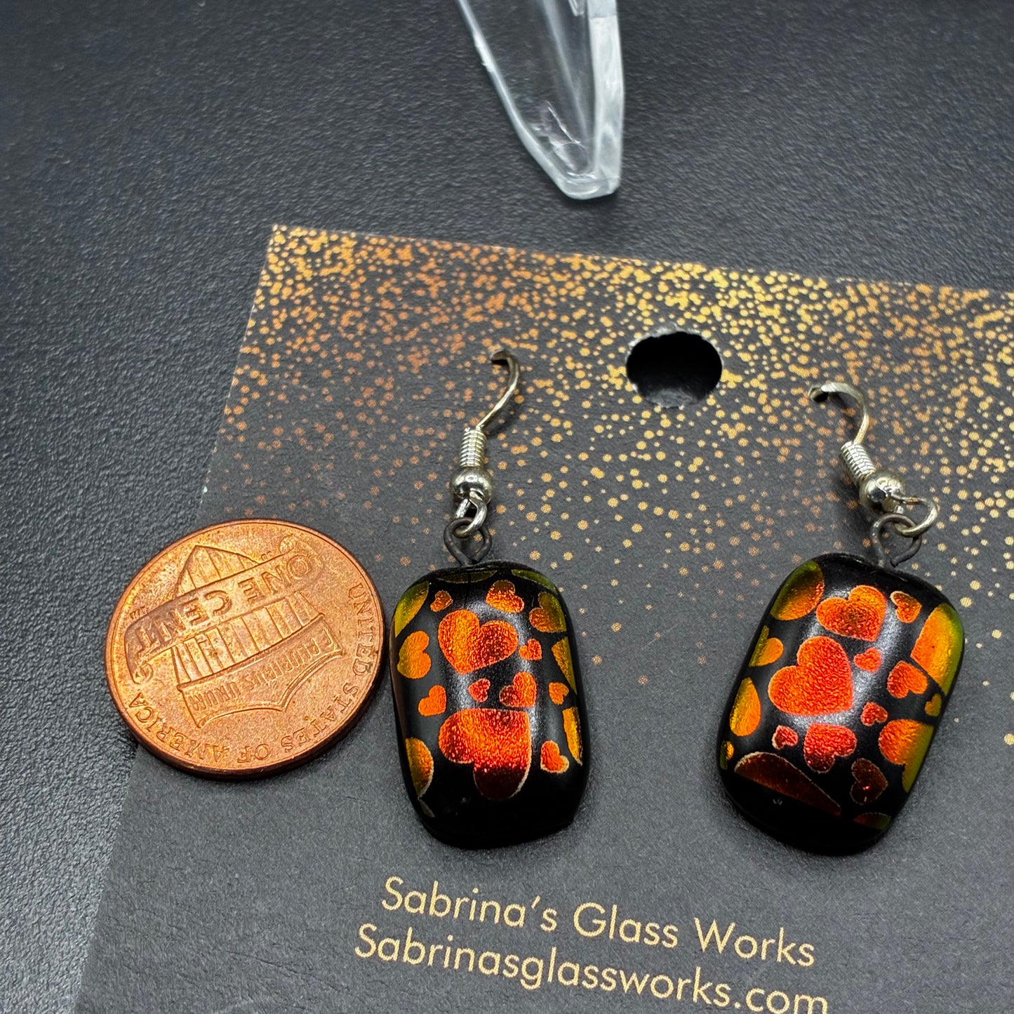 415- Red/Gold/Black Dichroic earrings