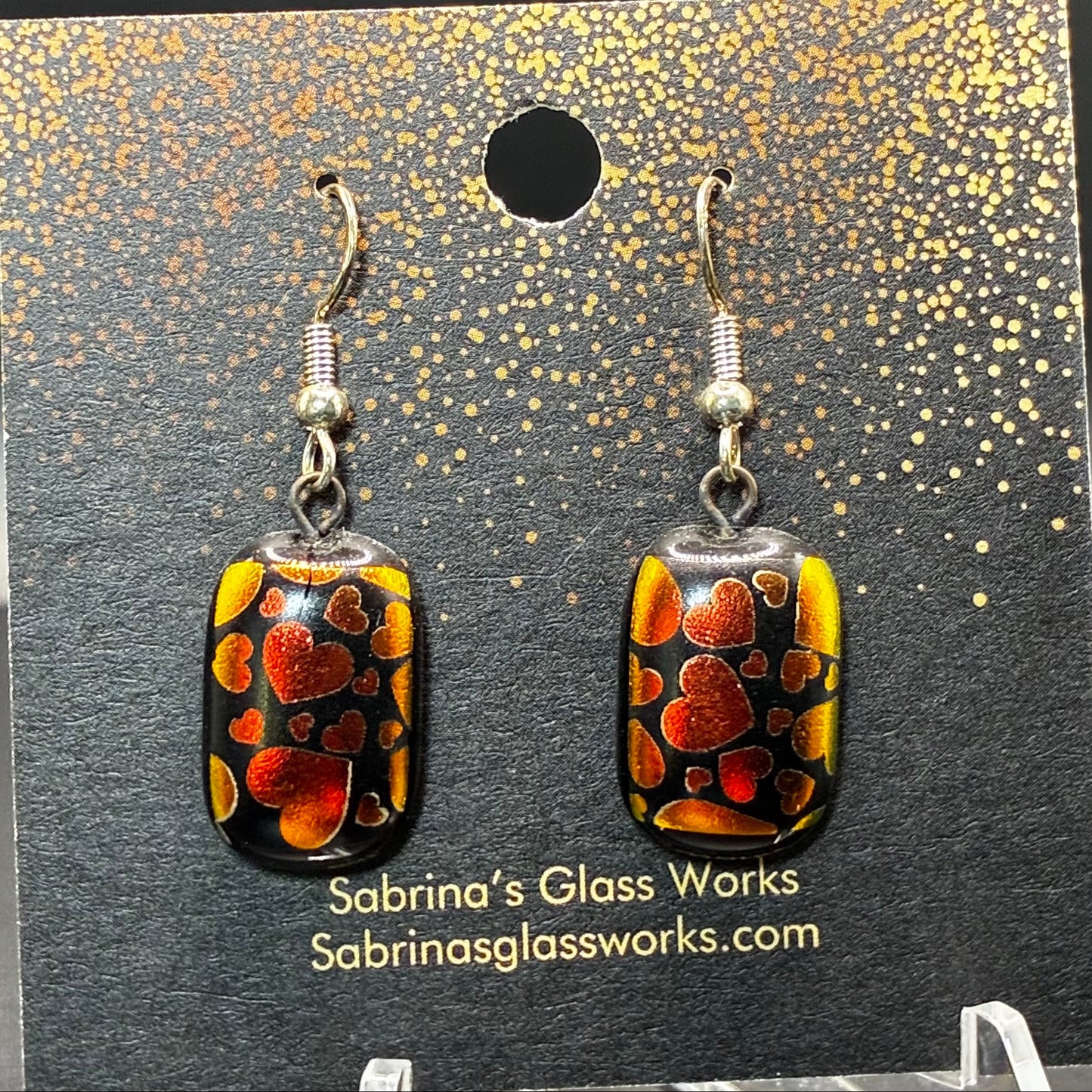 415- Red/Gold/Black Dichroic earrings