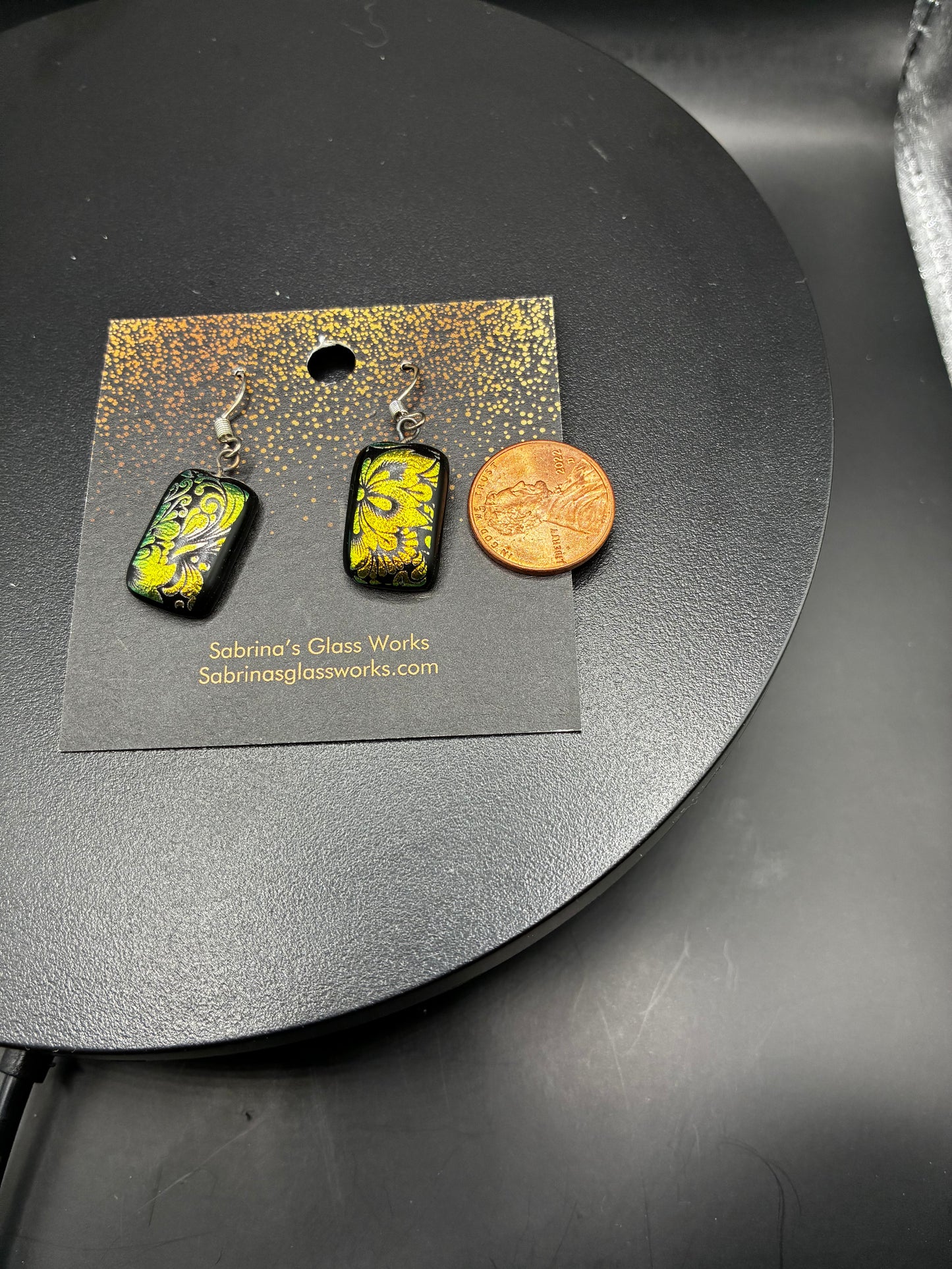 432-Golden floral Dichroic Earrings