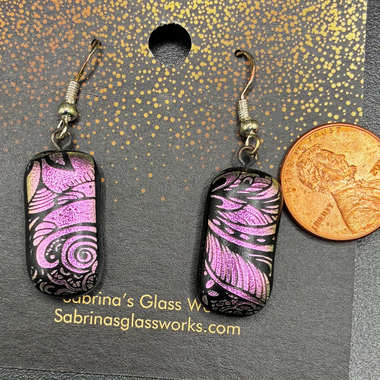 433-Pink/Black Dichroic Earrings