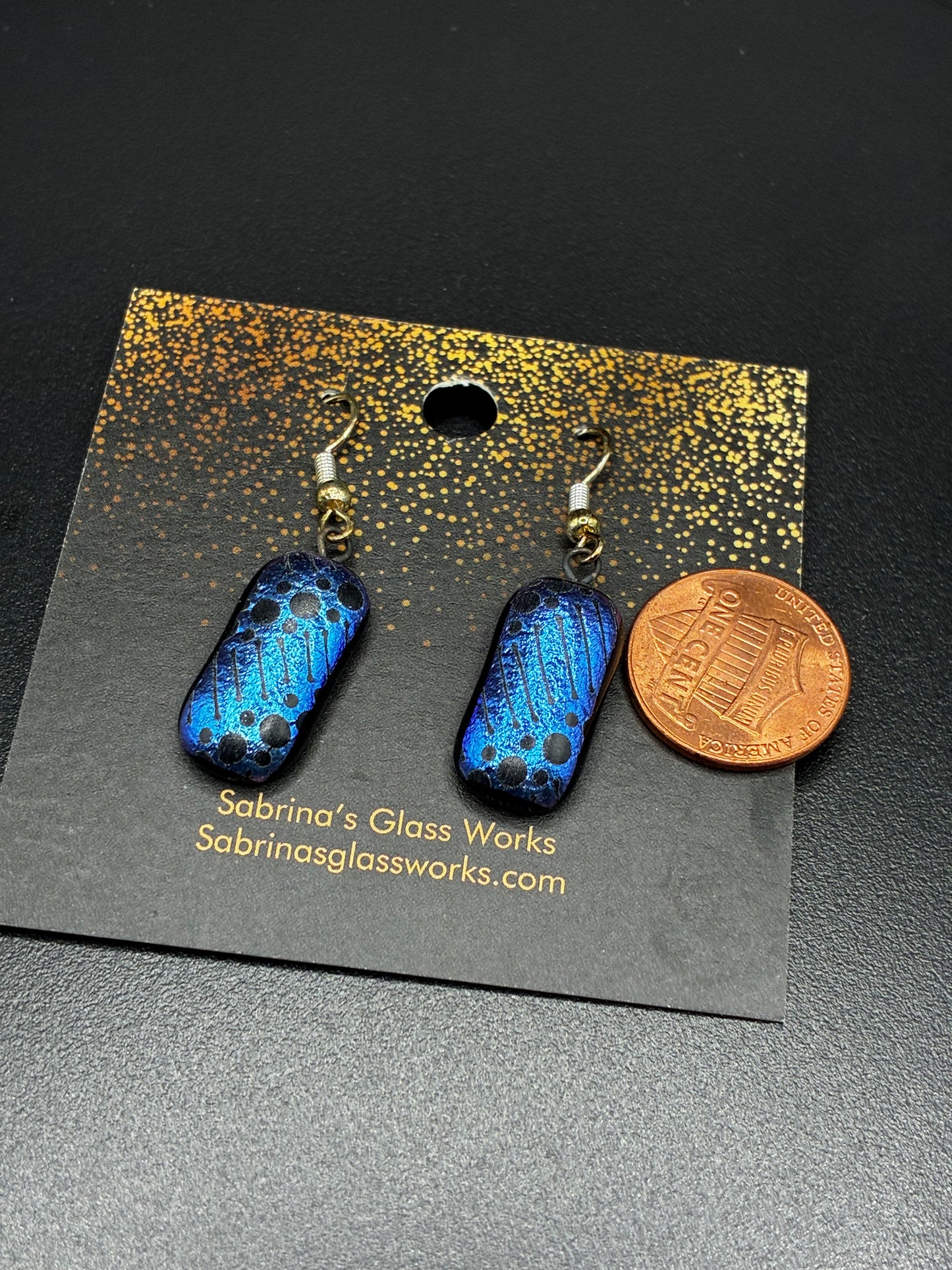 450- Blue/black dichroic earrings
